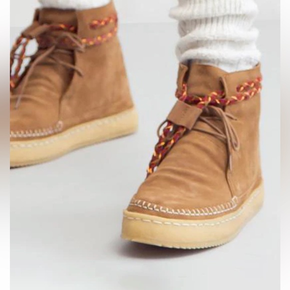Anthropologie NEW Laidback London Argo Camel Shearling lace up ankle bootie 🎁 - Picture 2 of 8